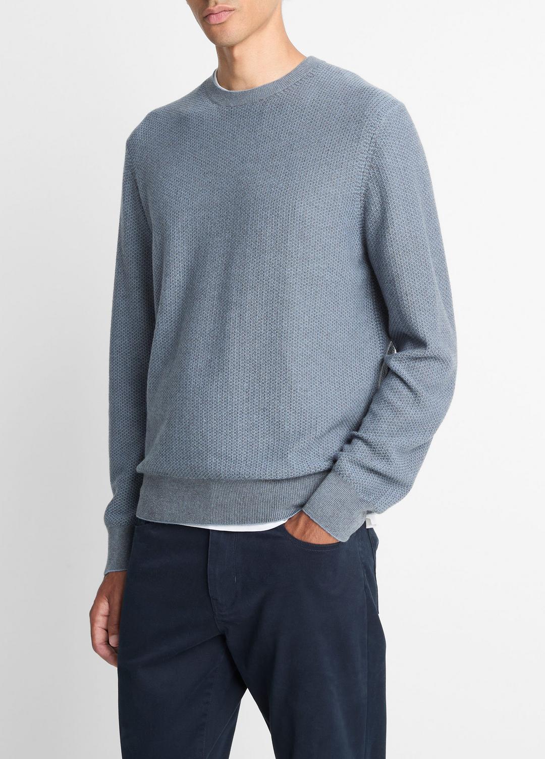 Geo-Jacquard Wool-Blend Crew Neck Sweater in Crew Neck - PARLOR BLUE/MEDIUM HEATHER GREY | VINCE Men
