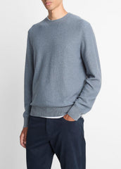 Geo-Jacquard Wool-Blend Crew Neck Sweater in Crew Neck - PARLOR BLUE/MEDIUM HEATHER GREY | VINCE Men