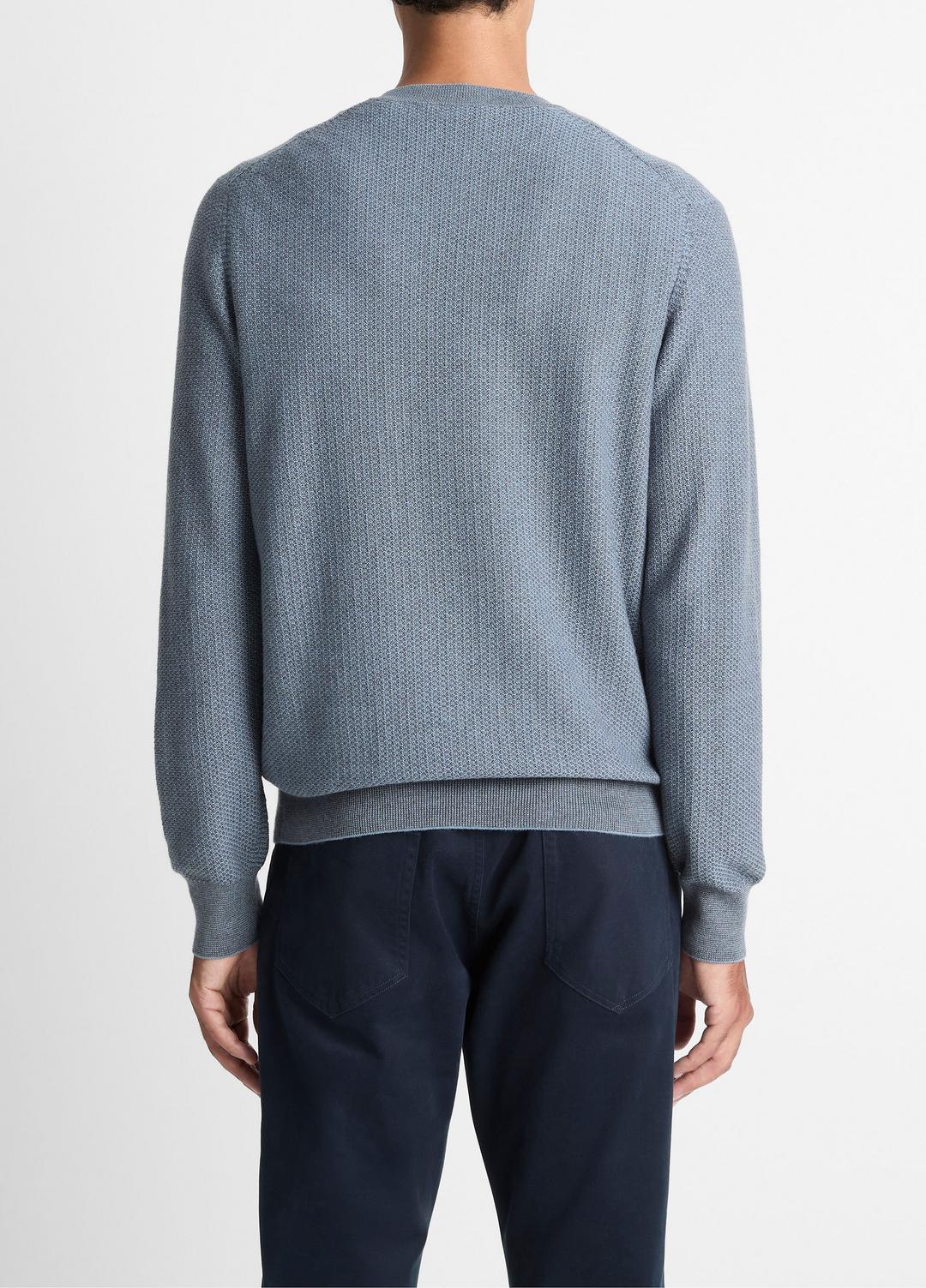 Geo-Jacquard Wool-Blend Crew Neck Sweater in Crew Neck - PARLOR BLUE/MEDIUM HEATHER GREY | VINCE Men
