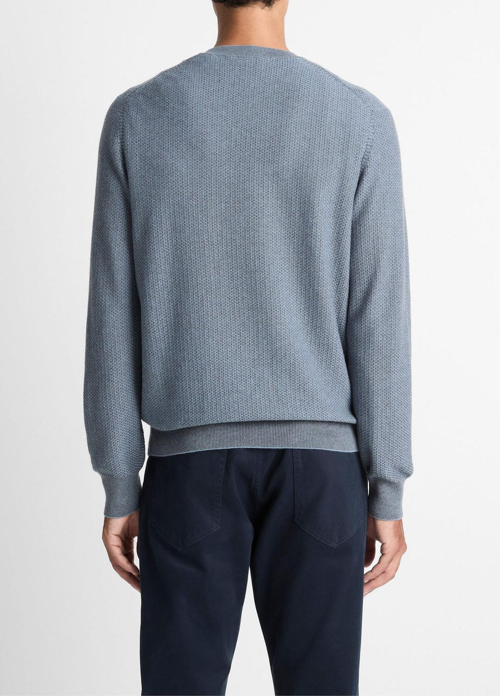 Geo-Jacquard Wool-Blend Crew Neck Sweater in Crew Neck - PARLOR BLUE/MEDIUM HEATHER GREY | VINCE Men