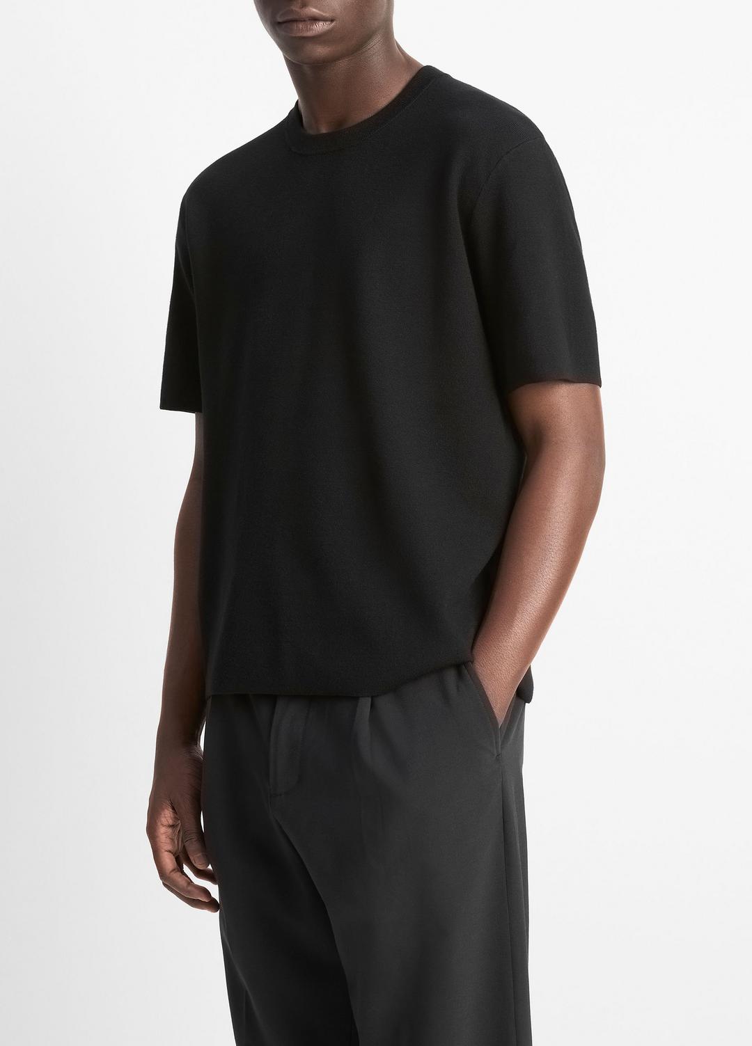 Milano Short-Sleeve Crew Neck Sweater in Crew Neck - BLACK | VINCE Men