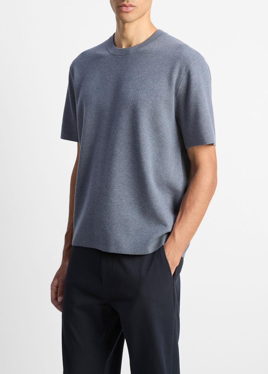 Milano Short-Sleeve Crew Neck Sweater in Crew Neck - LIGHT HEATHER RIPPLE | VINCE Men