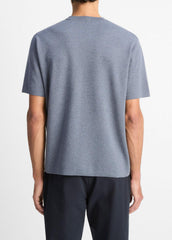 Milano Short-Sleeve Crew Neck Sweater in Crew Neck - LIGHT HEATHER RIPPLE | VINCE Men