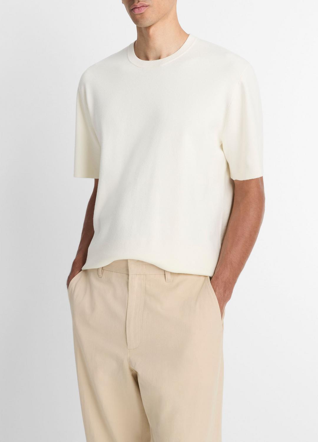Milano Short-Sleeve Crew Neck Sweater in Crew Neck - CLASSIC CREAM | VINCE Men