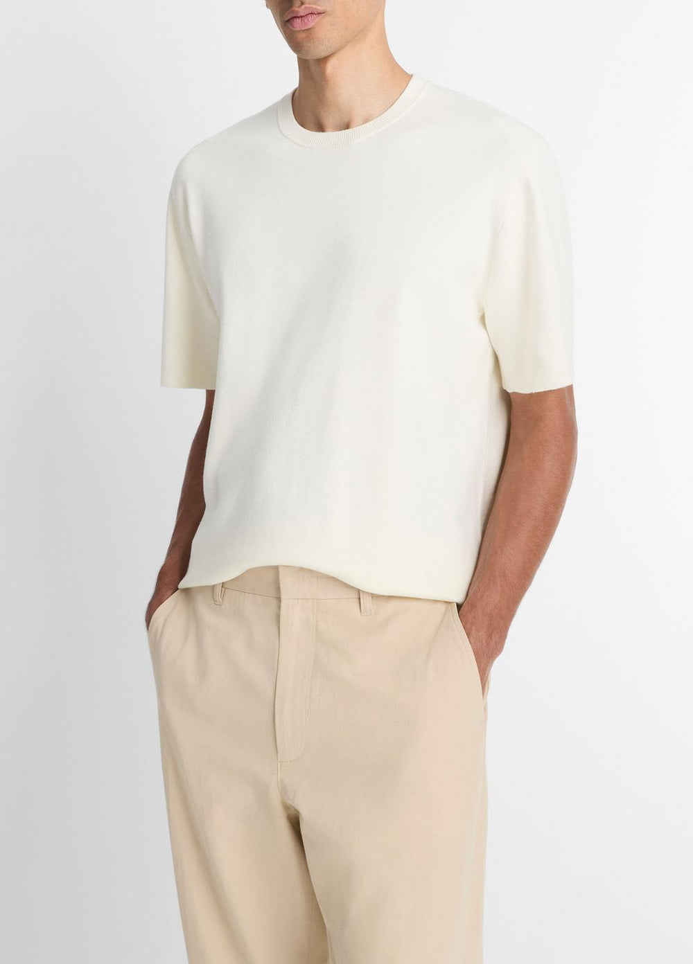 Milano Short-Sleeve Crew Neck Sweater in Crew Neck - CLASSIC CREAM | VINCE Men