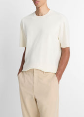 Milano Short-Sleeve Crew Neck Sweater in Crew Neck - CLASSIC CREAM | VINCE Men