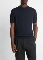Featherweight Merino Wool-Cashmere Short-Sleeve Sweater in Crew Neck - COASTAL BLUE | VINCE Men
