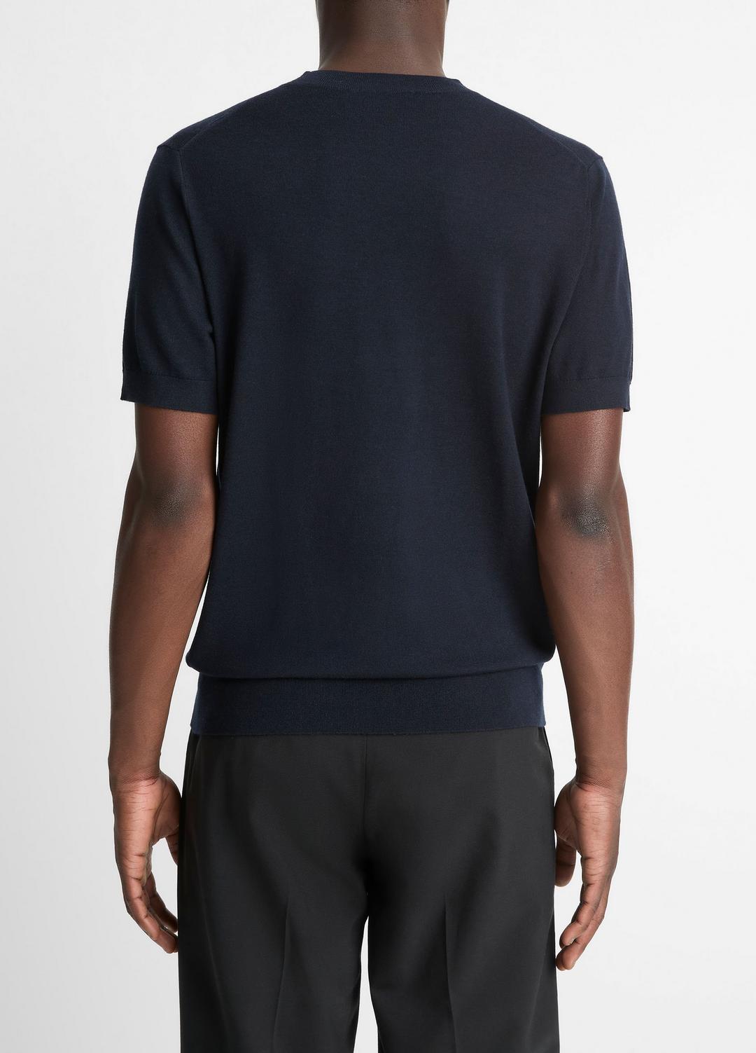 Featherweight Merino Wool-Cashmere Short-Sleeve Sweater in Crew Neck - COASTAL BLUE | VINCE Men