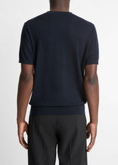Featherweight Merino Wool-Cashmere Short-Sleeve Sweater in Crew Neck - COASTAL BLUE | VINCE Men