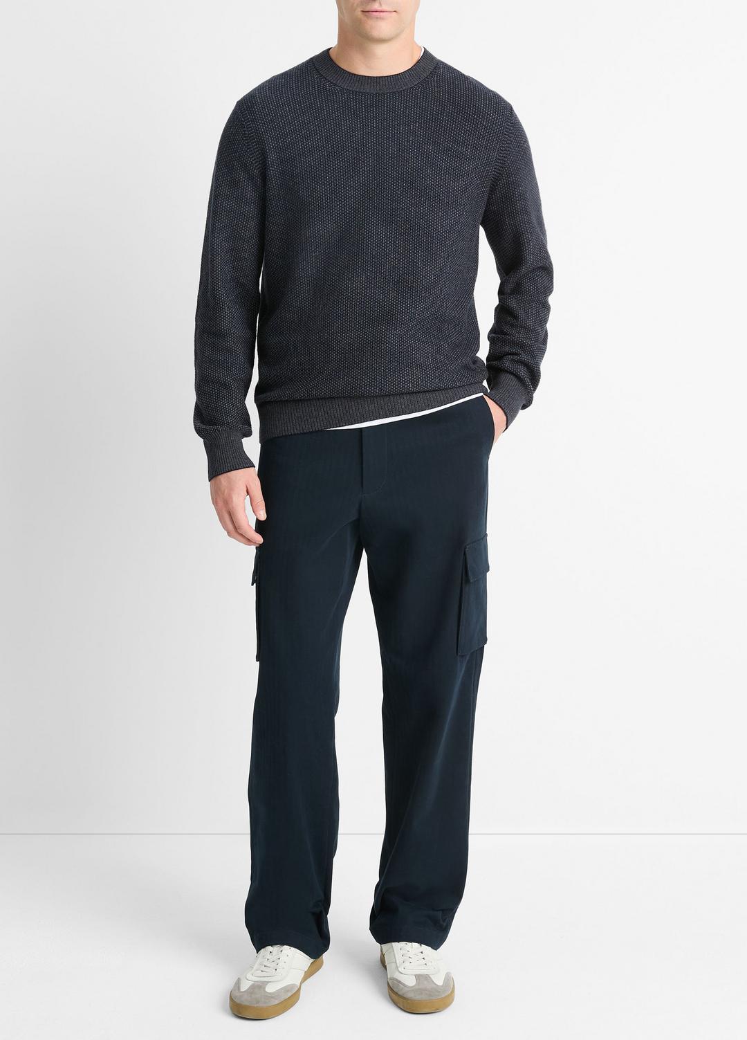 Geo-Jacquard Wool-Blend Crew Neck Sweater in Crew Neck - COASTAL BLUE/MEDIUM HEATHER GREY | VINCE Men