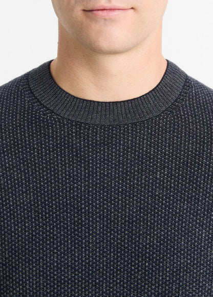Geo-Jacquard Wool-Blend Crew Neck Sweater in Crew Neck - COASTAL BLUE/MEDIUM HEATHER GREY | VINCE Men