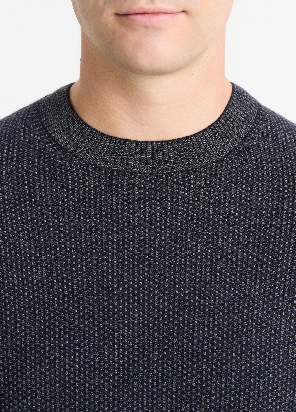 Geo-Jacquard Wool-Blend Crew Neck Sweater in Crew Neck - COASTAL BLUE/MEDIUM HEATHER GREY | VINCE Men