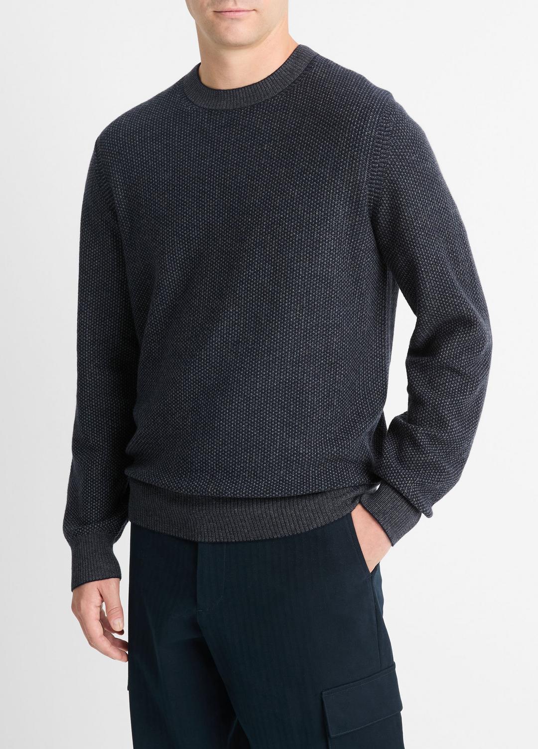Geo-Jacquard Wool-Blend Crew Neck Sweater in Crew Neck - COASTAL BLUE/MEDIUM HEATHER GREY | VINCE Men