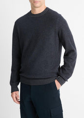 Geo-Jacquard Wool-Blend Crew Neck Sweater in Crew Neck - COASTAL BLUE/MEDIUM HEATHER GREY | VINCE Men