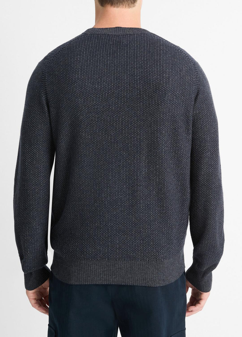 Geo-Jacquard Wool-Blend Crew Neck Sweater in Crew Neck - COASTAL BLUE/MEDIUM HEATHER GREY | VINCE Men