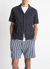 Patchwork Pointelle Short-Sleeve Shirt in Short Sleeve - LIGHT COASTAL BLUE | VINCE Men