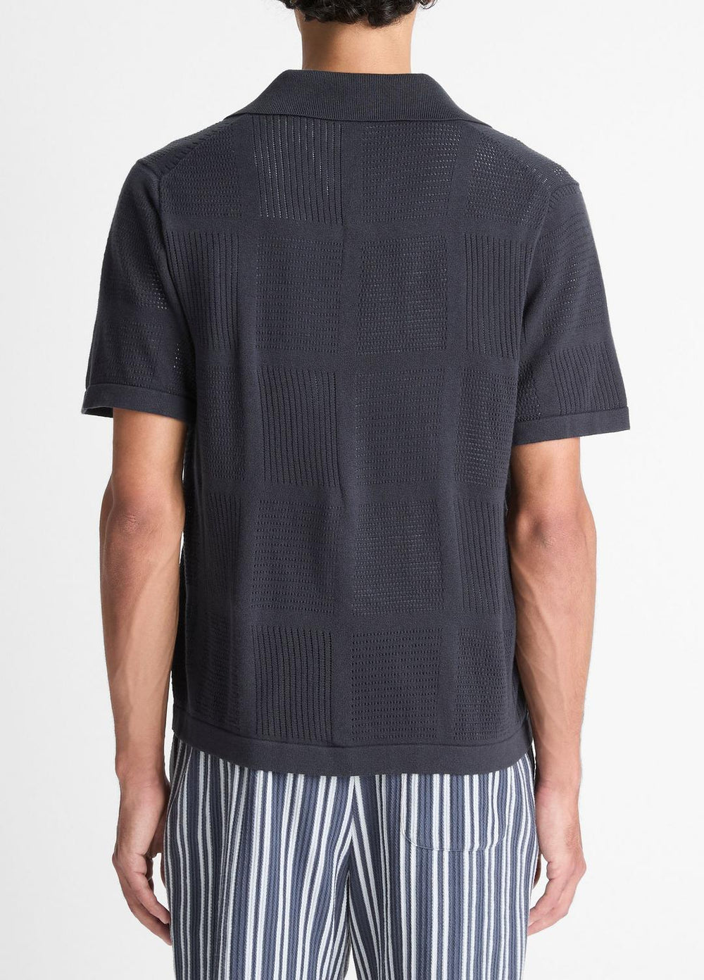 Patchwork Pointelle Short-Sleeve Shirt in Short Sleeve - LIGHT COASTAL BLUE | VINCE Men