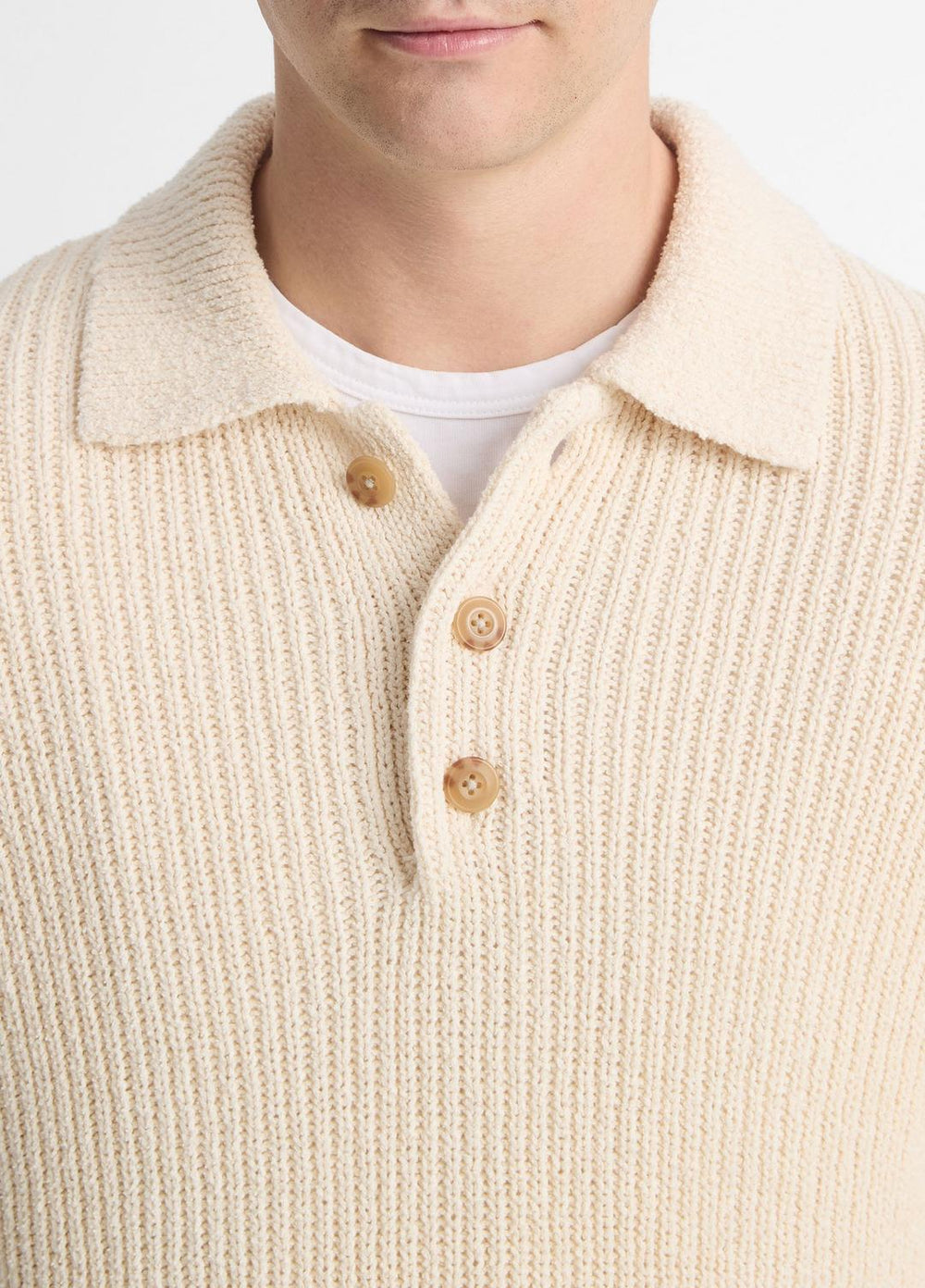 Shaker Italian Cotton-Blend Polo Sweater in Sweaters - BONE | VINCE Men