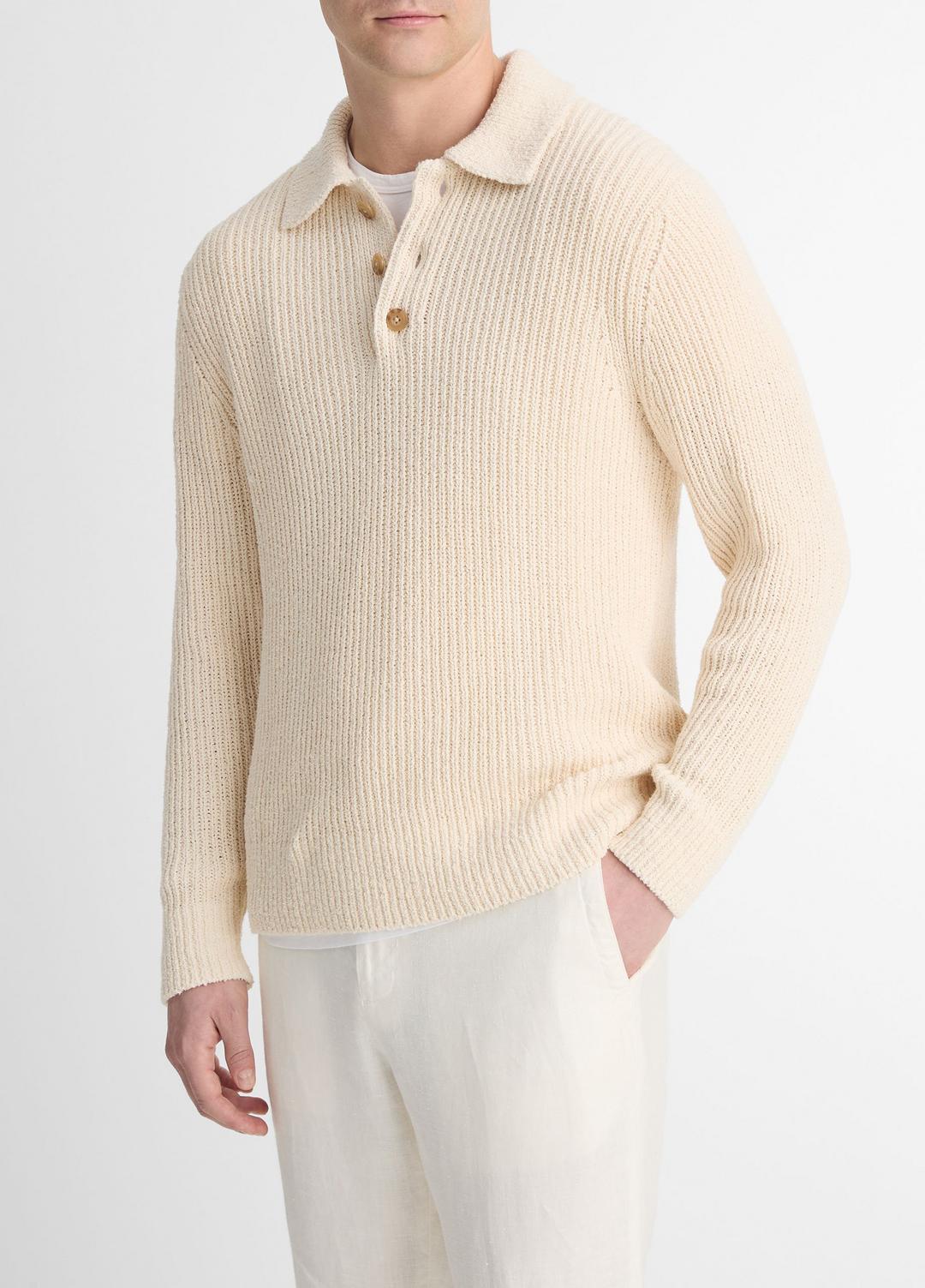 Shaker Italian Cotton-Blend Polo Sweater in Sweaters - BONE | VINCE Men