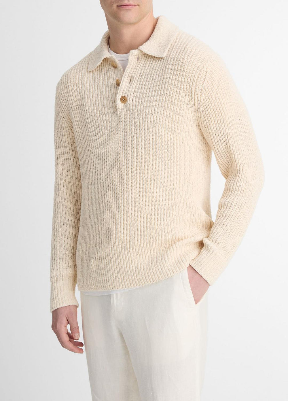 Shaker Italian Cotton-Blend Polo Sweater in Sweaters - BONE | VINCE Men
