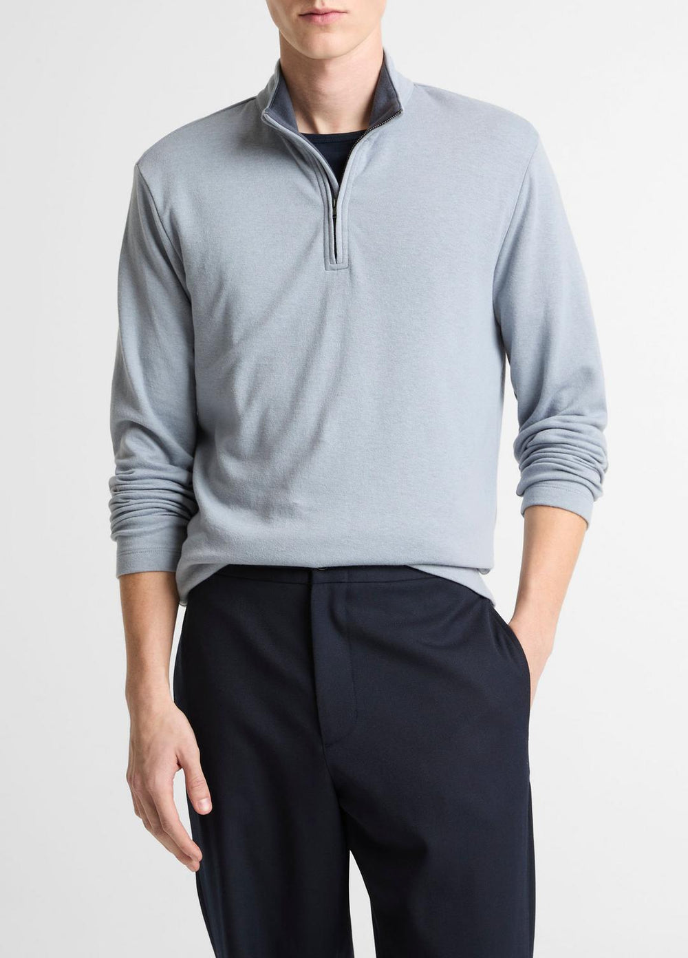 Double-Face Cotton-Blend Quarter-Zip Pullover in Quarter Zip - STEEL BLUE/STUDIO | VINCE Men