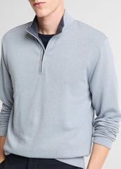 Double-Face Cotton-Blend Quarter-Zip Pullover in Quarter Zip - STEEL BLUE/STUDIO | VINCE Men