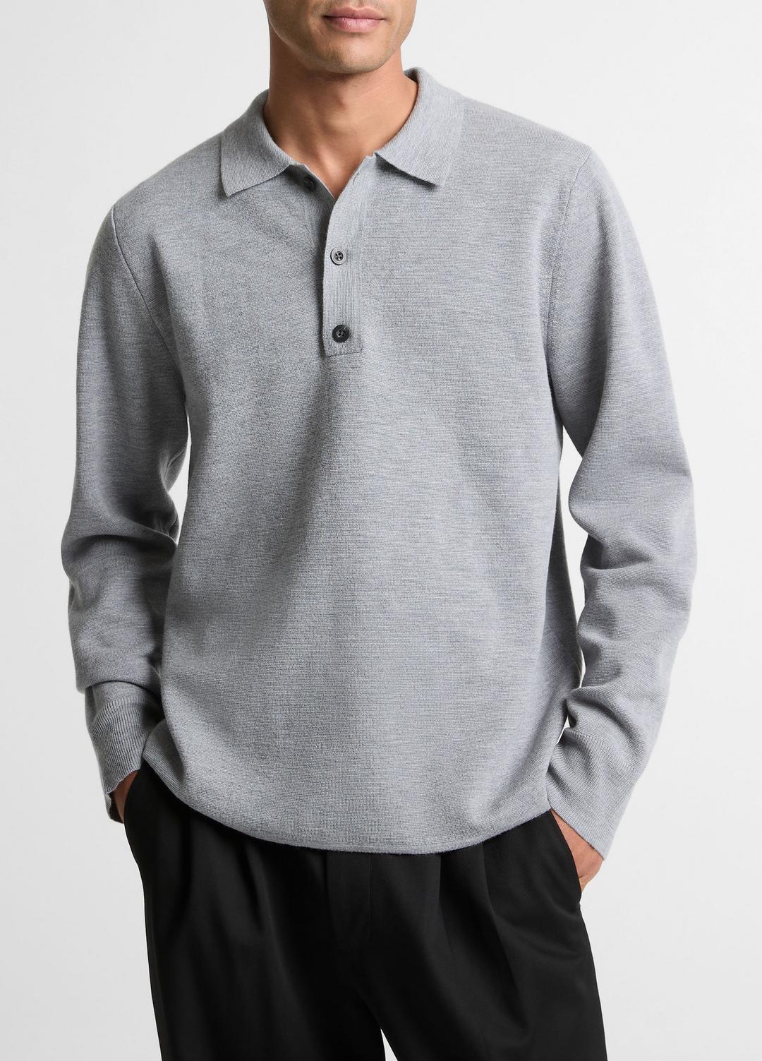 Italian Merino Wool Milano Polo Sweater in Sweaters - HEATHER GREY | VINCE Men