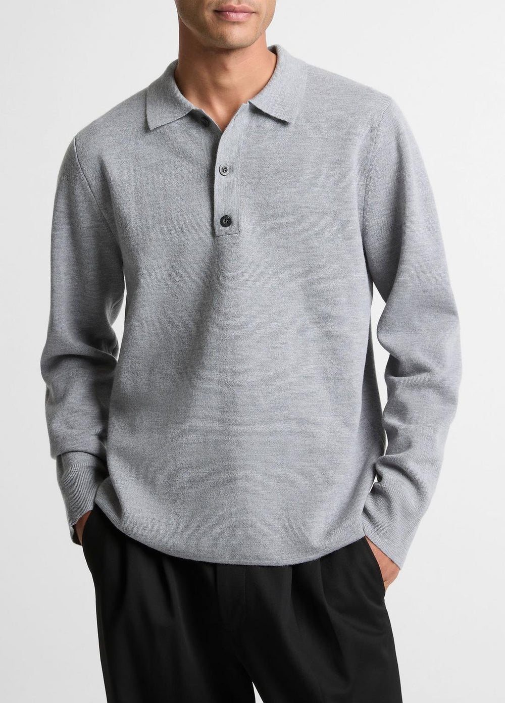 Italian Merino Wool Milano Polo Sweater in Sweaters - HEATHER GREY | VINCE Men