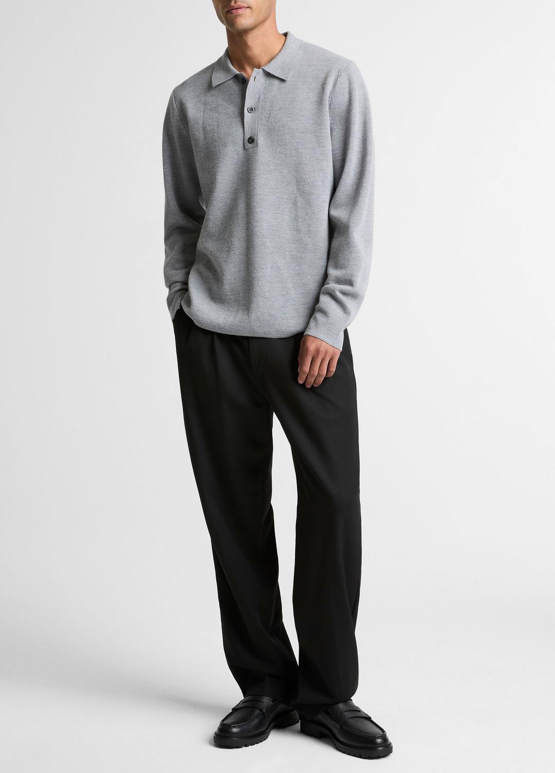 Italian Merino Wool Milano Polo Sweater in Sweaters - HEATHER GREY | VINCE Men