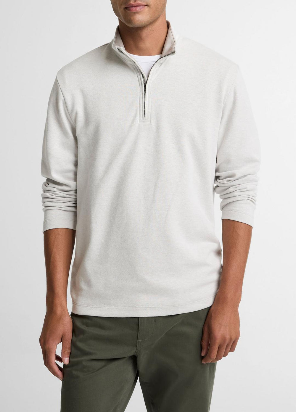 Double-Face Cotton-Blend Quarter-Zip Pullover in Quarter Zip - OFF WHITE/JET | VINCE Men