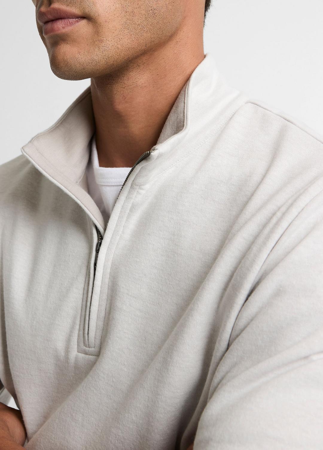 Double-Face Cotton-Blend Quarter-Zip Pullover in Quarter Zip - OFF WHITE/JET | VINCE Men