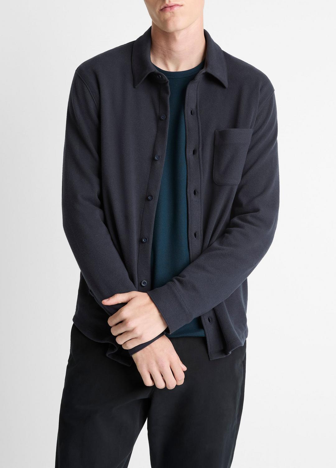 Knit Cotton-Blend Button-Front Shirt in Long Sleeve - COASTAL BLUE | VINCE Men