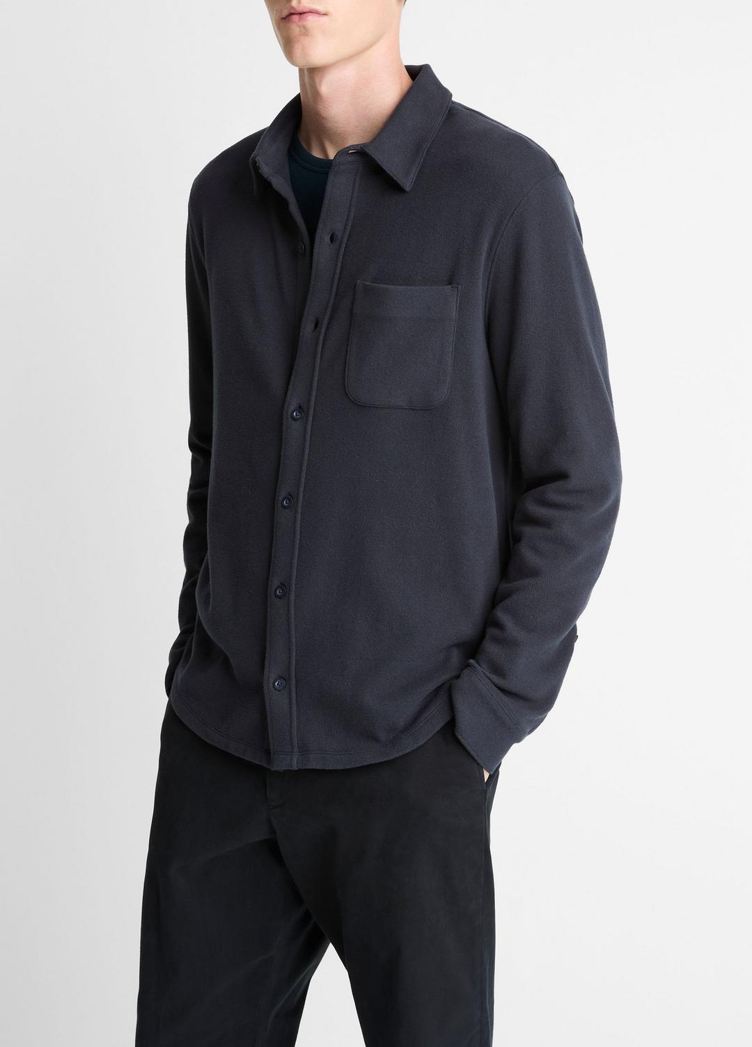 Knit Cotton-Blend Button-Front Shirt in Long Sleeve - COASTAL BLUE | VINCE Men