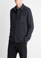 Knit Cotton-Blend Button-Front Shirt in Long Sleeve - COASTAL BLUE | VINCE Men