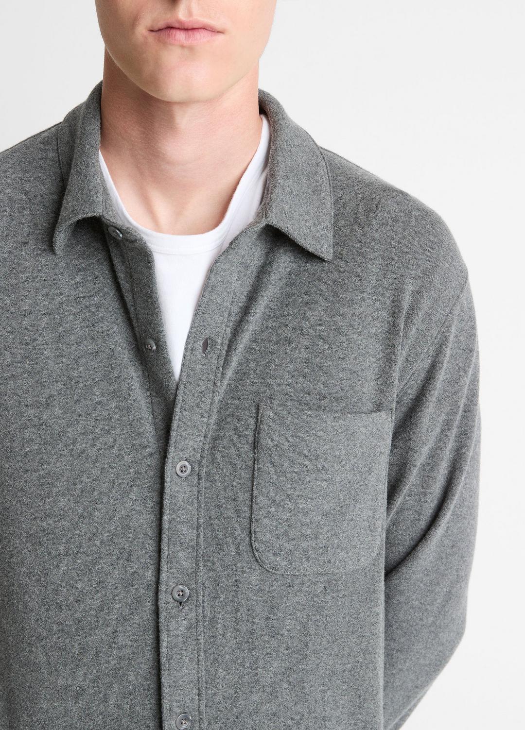 Knit Cotton-Blend Button-Front Shirt in Long Sleeve - MEDIUM HEATHER GREY | VINCE Men