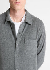Knit Cotton-Blend Button-Front Shirt in Long Sleeve - MEDIUM HEATHER GREY | VINCE Men