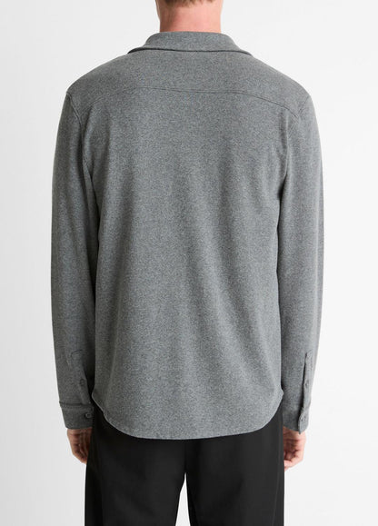 Knit Cotton-Blend Button-Front Shirt in Long Sleeve - MEDIUM HEATHER GREY | VINCE Men