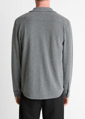 Knit Cotton-Blend Button-Front Shirt in Long Sleeve - MEDIUM HEATHER GREY | VINCE Men