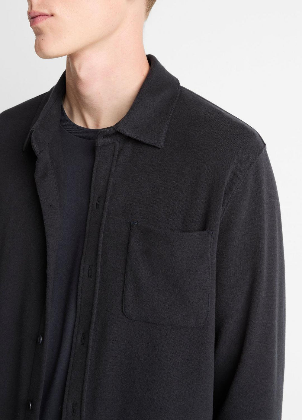 Knit Cotton-Blend Button-Front Shirt in Long Sleeve - BLACK | VINCE Men