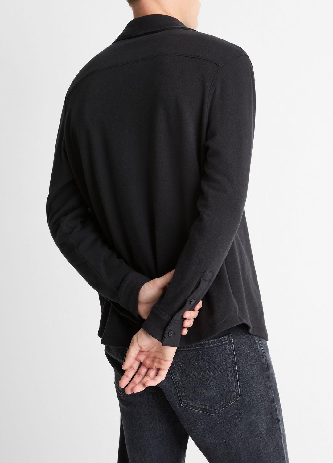Knit Cotton-Blend Button-Front Shirt in Long Sleeve - BLACK | VINCE Men