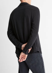 Knit Cotton-Blend Button-Front Shirt in Long Sleeve - BLACK | VINCE Men