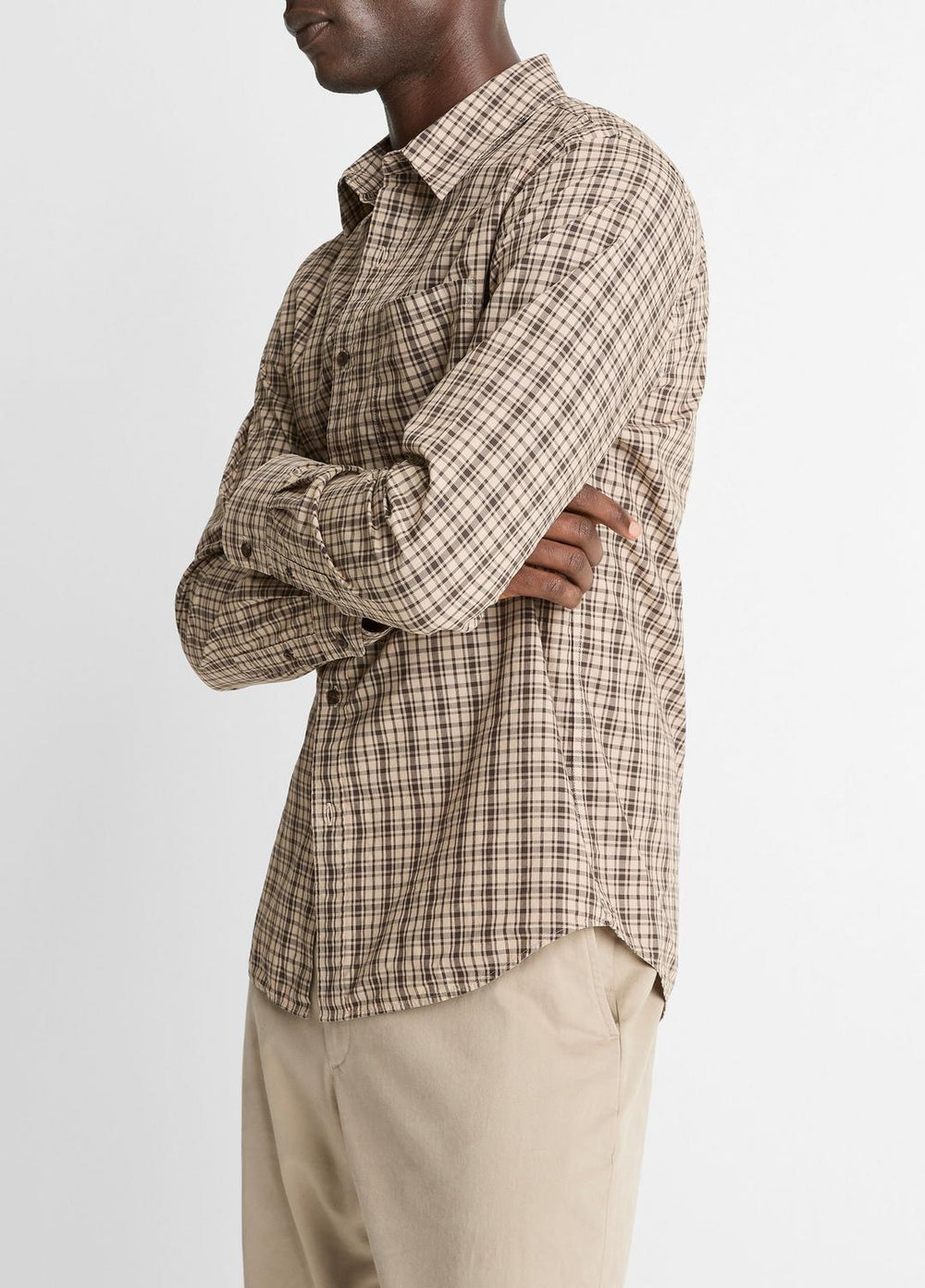 Great Falls Plaid Cotton Button-Front Shirt in Long Sleeve - RIVER SAND/MISSION | VINCE Men