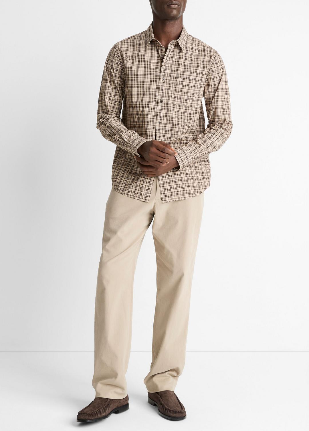 Great Falls Plaid Cotton Button-Front Shirt in Long Sleeve - RIVER SAND/MISSION | VINCE Men