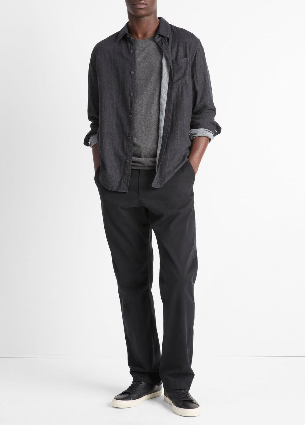Double Face Long Sleeve in Long Sleeve - HEATHER BLACK | VINCE Men