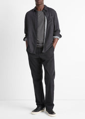 Double Face Long Sleeve in Long Sleeve - HEATHER BLACK | VINCE Men