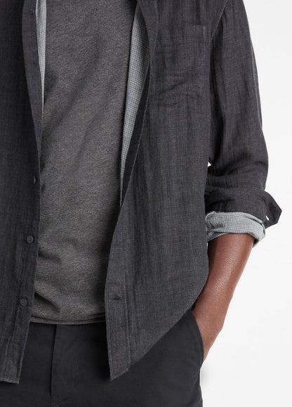 Double Face Long Sleeve in Long Sleeve - HEATHER BLACK | VINCE Men