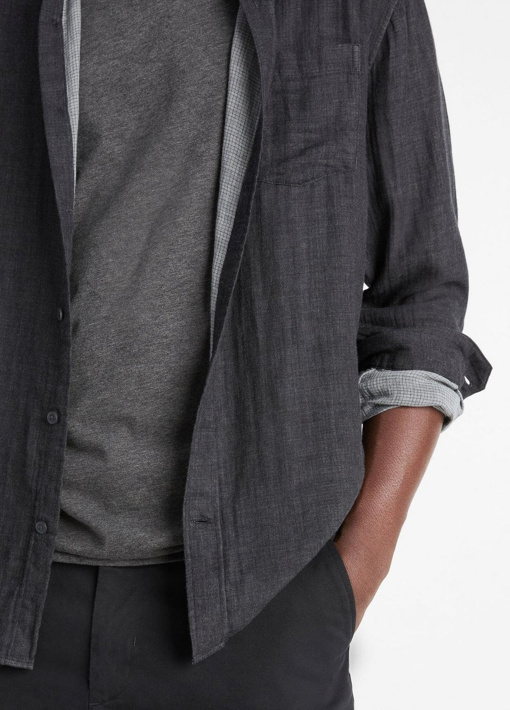 Double Face Long Sleeve in Long Sleeve - HEATHER BLACK | VINCE Men