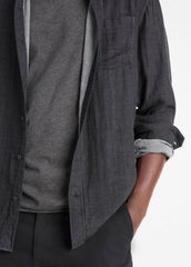 Double Face Long Sleeve in Long Sleeve - HEATHER BLACK | VINCE Men