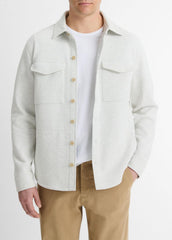 Double-Knit Cotton-Blend Piqué Shirt Jacket in Shirt Jackets - HEATHER WHITE/LIGHT HEATHER GREY | VINCE Men