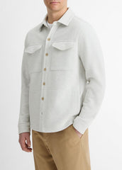 Double-Knit Cotton-Blend Piqué Shirt Jacket in Shirt Jackets - HEATHER WHITE/LIGHT HEATHER GREY | VINCE Men